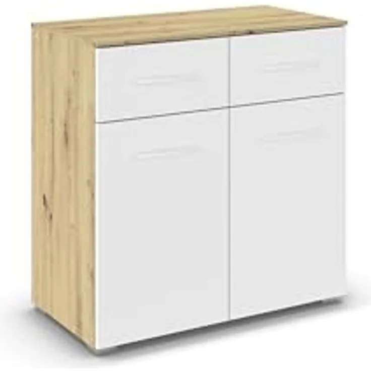 rauch Aditio Box, Kommode, 2-türig, 2 Schubladen, mit Softclose-Funktion, Farbe Weiß/Eiche Artisan, BxHxT 80x81x42cm