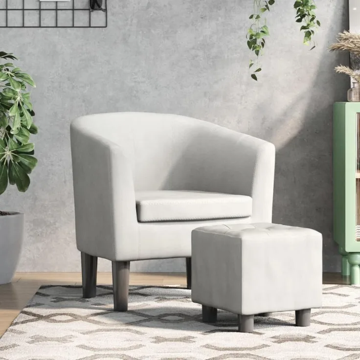 vidaXL Clubsessel mit Fußhocker Weiß Kunstleder 356494