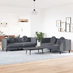 vidaXL 2-tlg. Sofagarnitur mit Kissen Dunkelgrau Samt 3209258