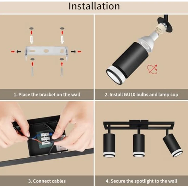 Dehobo LED Deckenstrahler 3 Flammig Schwarz GU10, Deckenlampe Strahler Schwenkbar 350°, Deckenspots für Küche Schlafzimmer Wohnzimmer, Nein Leuchtmittel – Bild 6