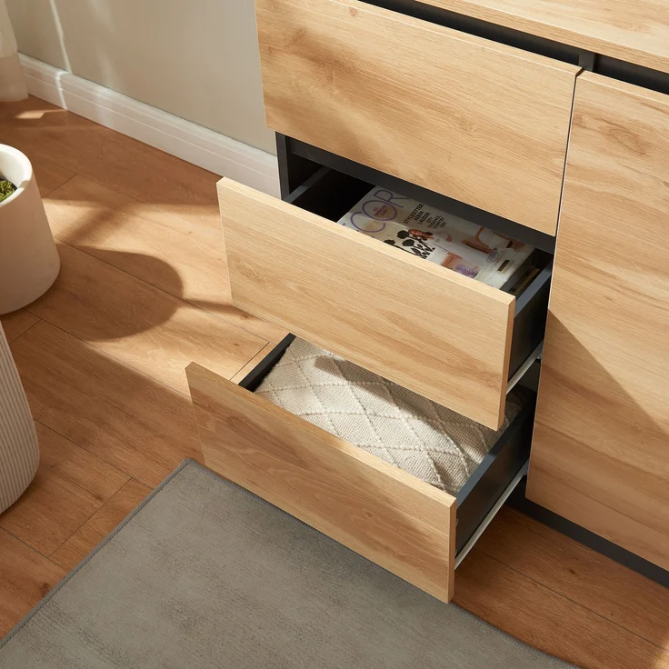 Sideboard Kyr 80x40x75 cm Schwarz/Eicheoptik rustikal [en. casa] – Bild 4