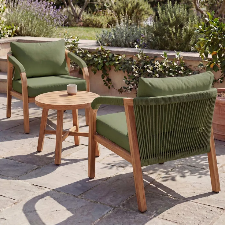 Aluminium Lounge-Set HWC-P82, Gartengarnitur Balkon-Set Stuhl Tisch, Stoff/Textil (220g/m²) ~ Holz-Optik olivgrün