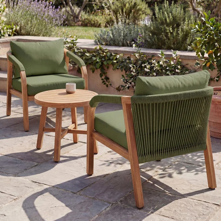 Aluminium Lounge-Set HWC-P82, Gartengarnitur Balkon-Set Stuhl Tisch, Stoff/Textil (220g/m²) ~ Holz-Optik olivgrün – Bild 1