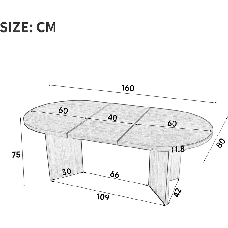 Esstisch 160*80 cm, geeignet für 6–8 Personen, Esstisch mit abgerundeten Ecken, verdickte Tischplatte, Esstisch im einfachen Stil, Eichenfarbe – Bild 6