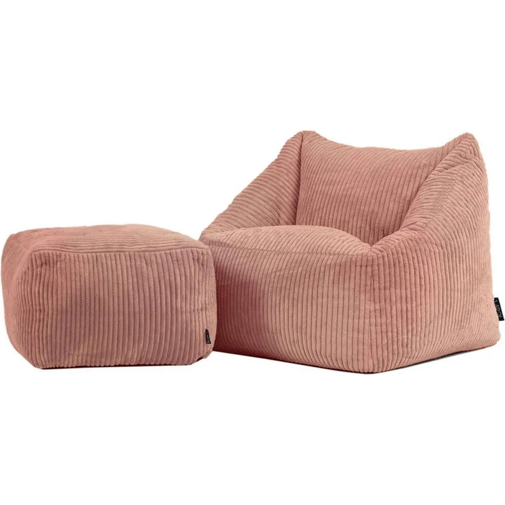 Icon Natalia Sitzsack Kinder mit Hocker, Rosa, Flauschiger Cord Stoff, Sitzsack Cord mit Füllung, Bequemer Kinder Sessel, Kuschelsessel, Lese Sessel, Schlafzimmer, Kinderzimmer, Spielzimmer – Bild 1