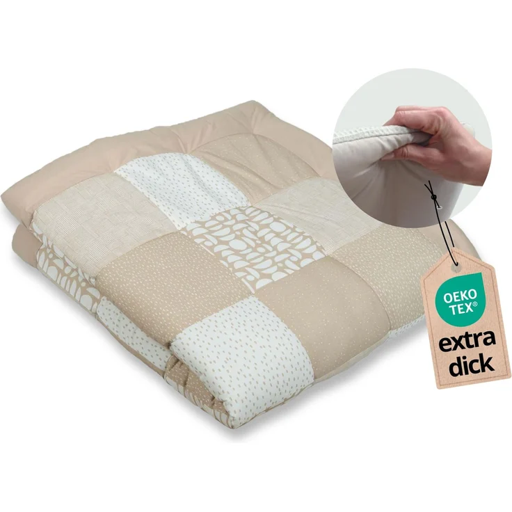 ULLENBOOM ® Krabbeldecke für Baby 140x140 cm, 100% Oeko-TEX Materialien, Made in EU, Dick & weich gepolstert, Sand - ideal als Babydecke, Krabbelmatte & Spieldecke Baby