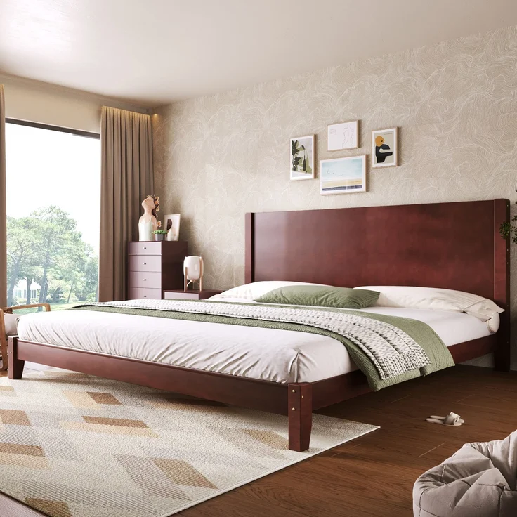Merax Doppelbett, 180x200 Plattformbett mit Kopfteil und Lattenrost, Braun – Bild 5