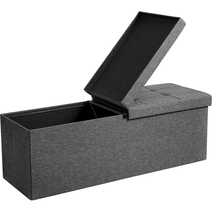 Faltbare Sitzbank Sitztruhe 120 L Halbdeckel Seitlich klappbar Max. Statische Belastbarkeit 300 kg Dunkelgrau 110 x 38 x 38 cm LSF76GYZ – Bild 3