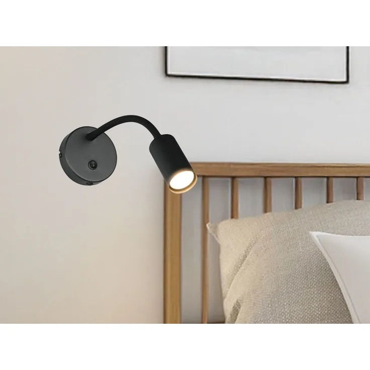 Schwanenhals Leselampe TARYN Schwarz mit Schalter, Breite 10cm