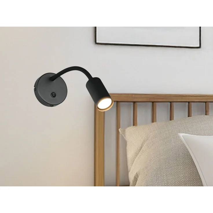 Schwanenhals Leselampe TARYN Schwarz mit Schalter, Breite 10cm – Bild 1