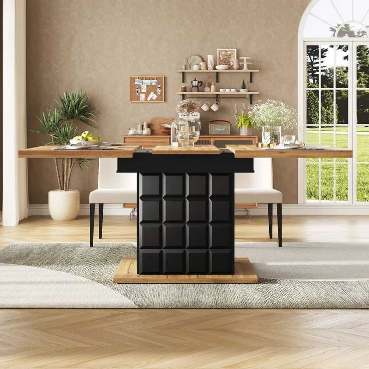 Abrihome Esstisch Ausziehtisch 110-140x80 cm für 4-6 Personen, Schwarz