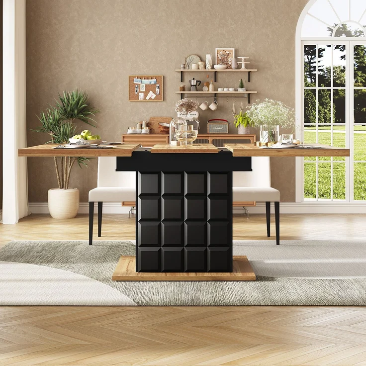 Abrihome Esstisch Ausziehtisch 110-140x80 cm für 4-6 Personen, Schwarz – Bild 1