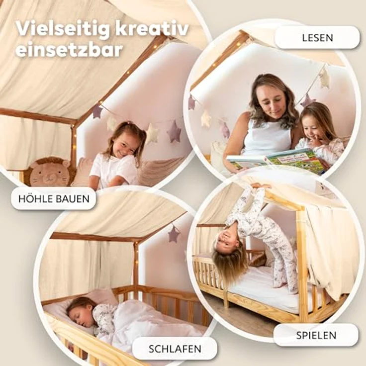 lilimaus Betthimmel Musselin Hausbett Himmel Kinderzimmer Baumwolle mit Gold, Gemütlicher Baldachin aus Baumwolle für traumhafte Kinderzimmer-Deko – Bild 4