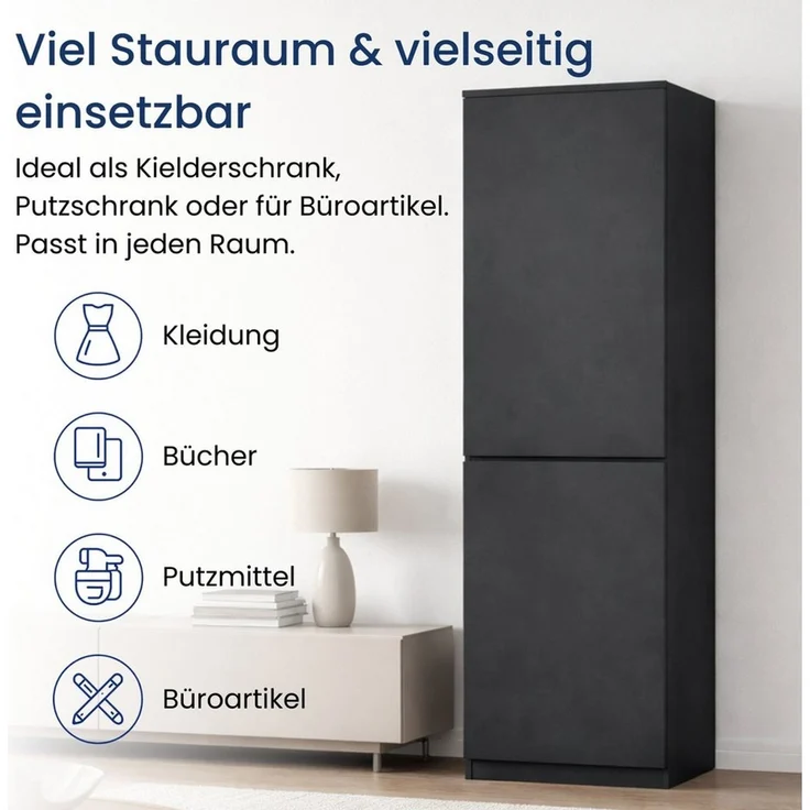 Home Collective Kleiderschrank Garderobenschrank Mehrzweckschrank Schrank platzsparend & vielseitig (50 x 40 x 180,5 cm (BxTxH), ideal für Schlafzimmer Flur & Arbeitszimmer) mit 2 Türig & 5 Einlegeböden in anthrazit – Bild 3
