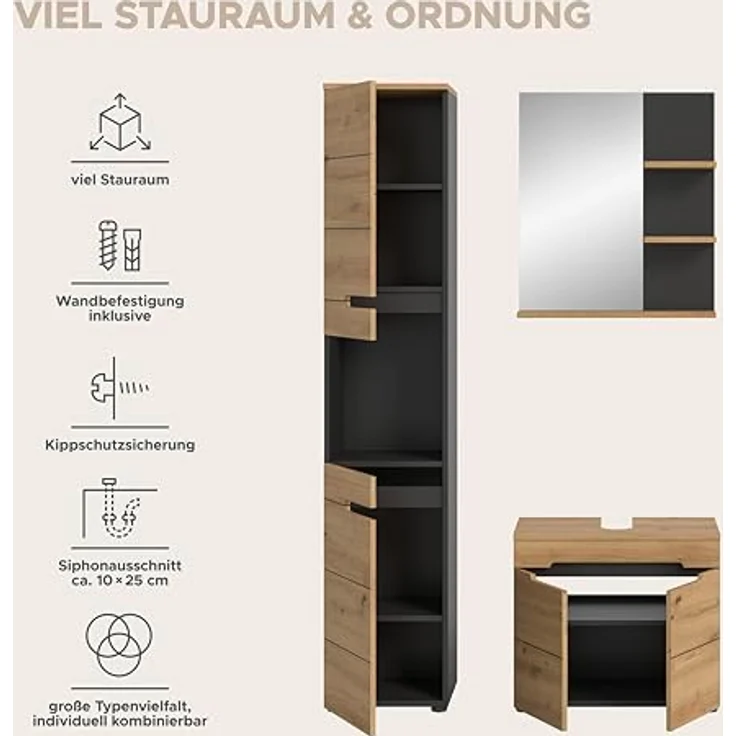 Xonox Canu Badkombination (B/H/T: 116x193x34 cm) in Basalt grau Nachbildung und Artisan Nachbildung – Bild 13