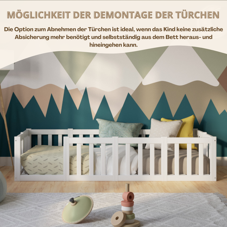 Crazy Pine 'Crazy Johnny' Kinderbett mit Rausfallschutz 40 cm, Holz, Weiß, 140x180 cm, mit Tür – Bild 6