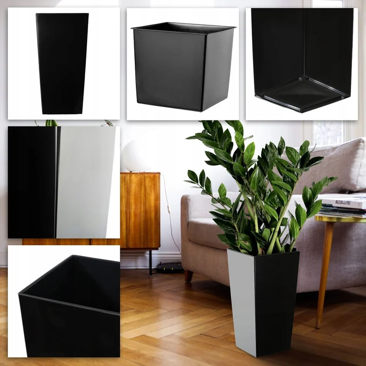 KADAX Blumentopf + Einsatz 18x36cm hoch Schwarz glänzend – Bild 4