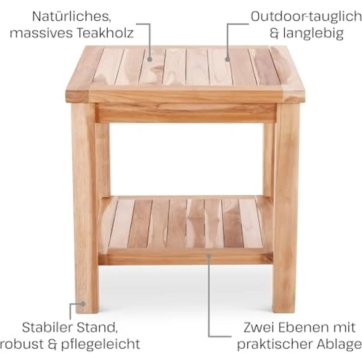 Raburg Gartentisch Beistelltisch Teakholz, 50 x 50 cm, wetterfestes Teak, langlebig, leicht & robust, UV-beständig & pflegeleicht – Bild 7