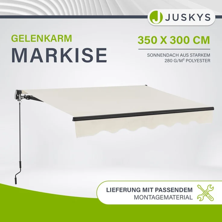 Juskys Markise - Gelenkarmmarkise mit Kurbel & Halterung, Beige, 350x300 cm – Bild 2
