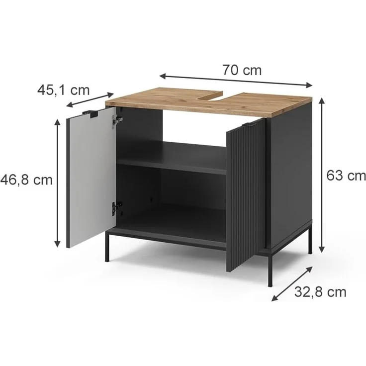 Vicco Waschbeckenunterschrank Eliza, Schwarz/Viking Oak, 70x63 cm mit Türen (1-St) – Bild 3