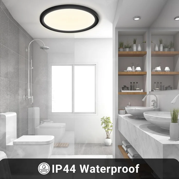 LQWELL® Deckenleuchte LED Deckenlampe, IP44 Wasserfest Badlampe Rund Flach 23W 4000K 2600LM Modern Schlicht Lampe Dünn für Wohnzimmer Badezimmer Schlafzimmer Küche Balkon Keller Büro, 300 * 25mm – Bild 6
