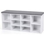 Vasagle Schuhbank mit 10 Fächern, Spanplatte weiß / Leinenimitat grau, 48 x 30 x 104 cm