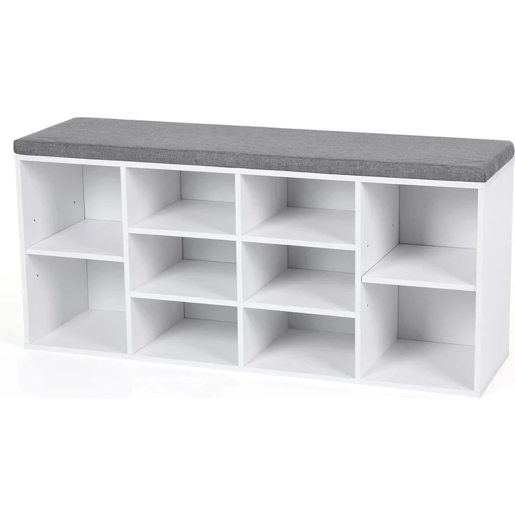 Vasagle Schuhbank mit 10 Fächern, Spanplatte weiß / Leinenimitat grau, 48 x 30 x 104 cm – Bild 1
