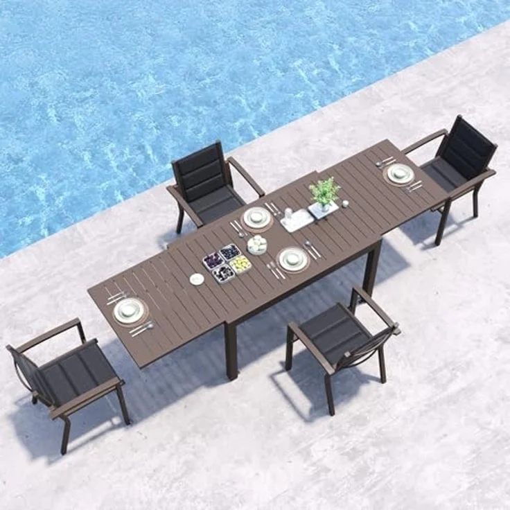 JUMMICO Garten Balkon Möbel Set Aluminium Leichtgewicht Stapelbare Stühle mit Textilpolster Stabil und Einfach Montiert,4 Personen Set – Bild 1