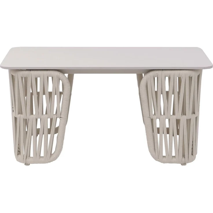 Loungetisch HWC-P90, Gartentisch Balkontisch Outdoor, Seilgeflecht Rope Sinterstein 43x90x45cm ~ creme, Platte creme – Bild 8
