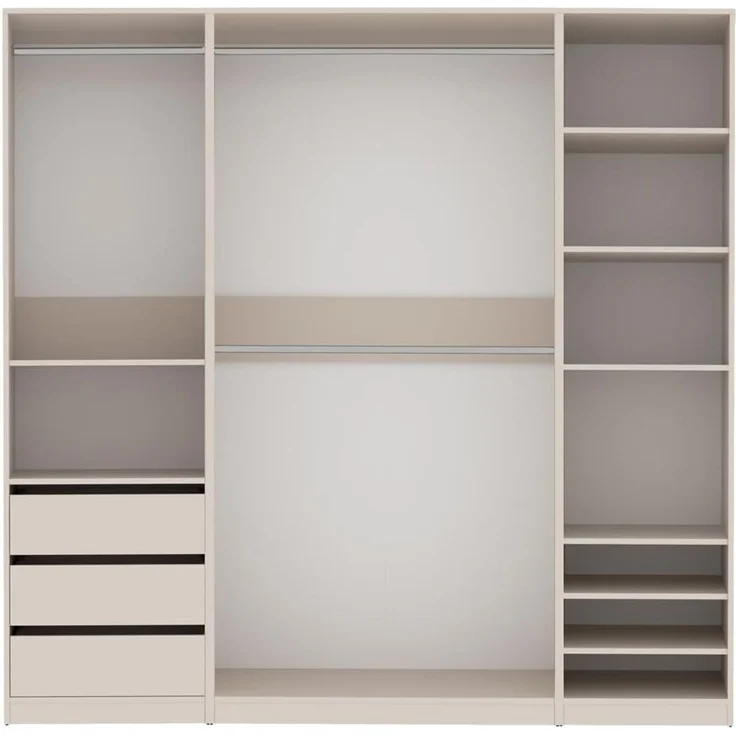 Marmex Möbel TRES SET J Kleiderschranksystem, offener Kleiderschrank mit Kleiderbügeln, Regalen, Schubladen, multifunktionales Kleiderschrankset für Schlafzimmer, laminierte Spanplatte, graubeige cashmere, 210x206x51 cm – Bild 1
