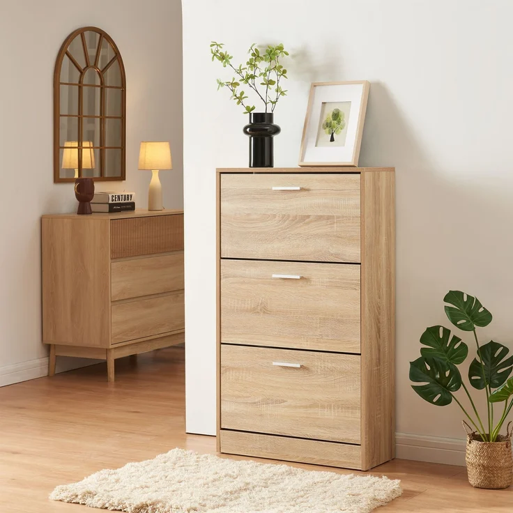 Schuhschrank Sykkylven 103x60x24 cm mit 3 Klappen Sonoma-Eiche [en. casa] – Bild 2