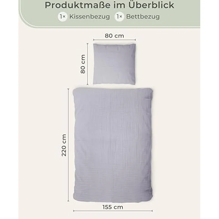 Laynenburg Bettwäsche Musselin aus 100% Baumwolle in 135x200 oder 155x220 cm, atmungsaktiv & bügelfrei – 3 lagig mit Reißverschluss & Haltebändern – Bild 4