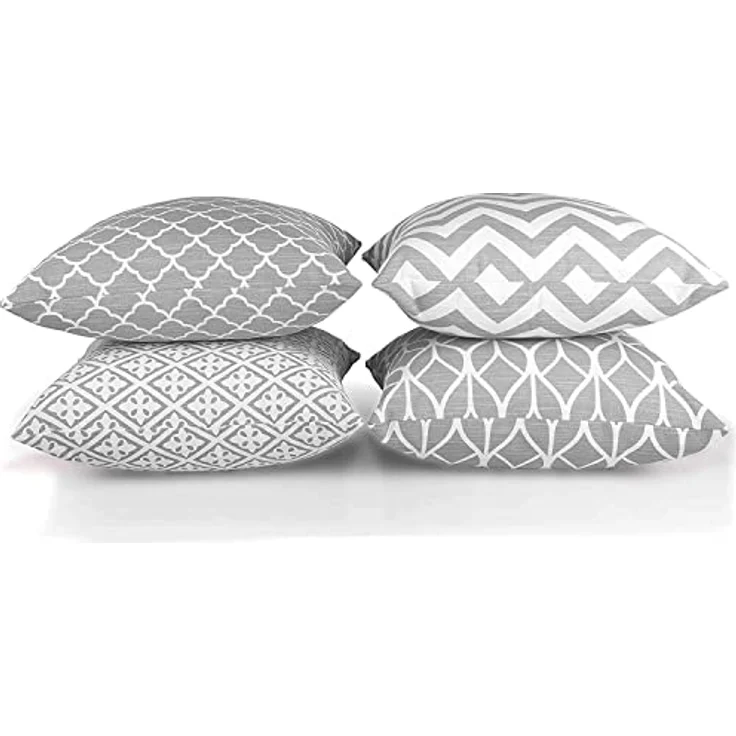 Penguin Home 4Er - Pack Dekorative Quadratische Kissen Aus Baumwolle, Luxuriöse, Stilvolle Für Wohnzimmer, Sofa, Schlafzimmer, Mit Unsichtbarem Reißverschluss, 45X45 cm (18" Inches), Grau – Bild 7