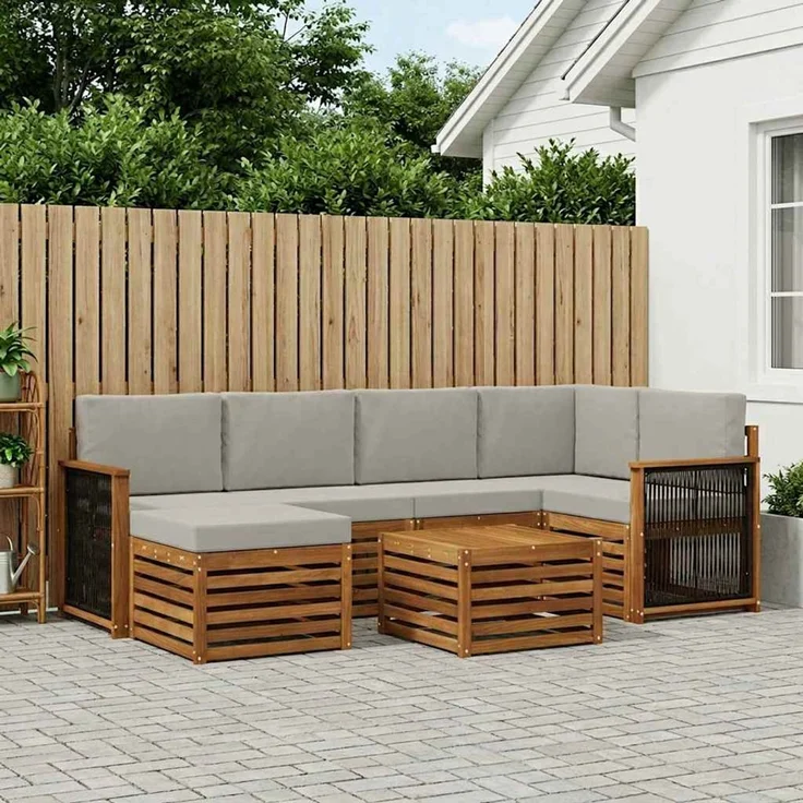 vidaXL Outdoor-Sofagarnitur 7 stk. 5-Sitzer Natur und Hellgrau 3384592 – Bild 1