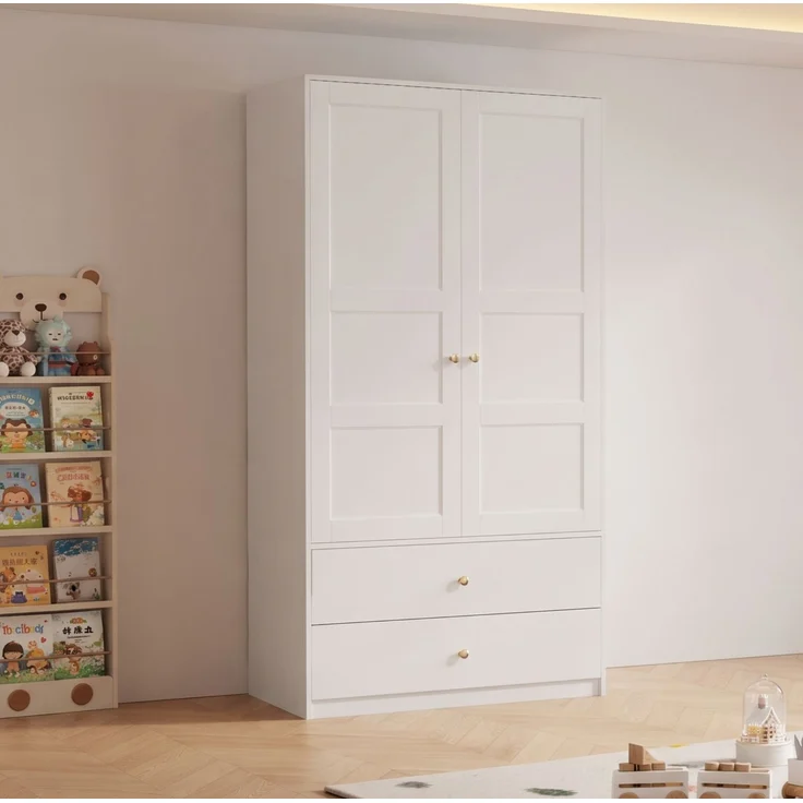 CHICFURN Kleiderschrank 100x180x48 cm mit 2 Türen, 2 Schubladen und Kleiderstange – Weiß – Bild 3