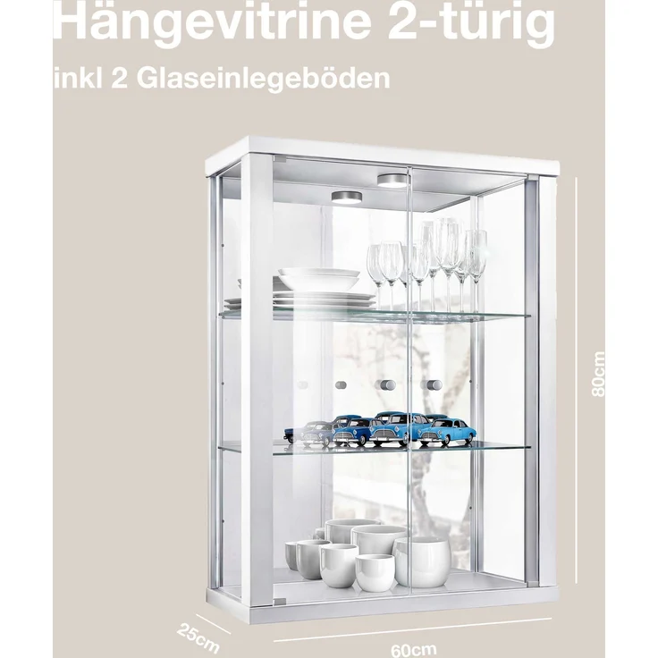 K-Möbel Hängevitrine C1013 (Glasvitrine (80x60x25 cm) mit 2 Glastüren) – Bild 3