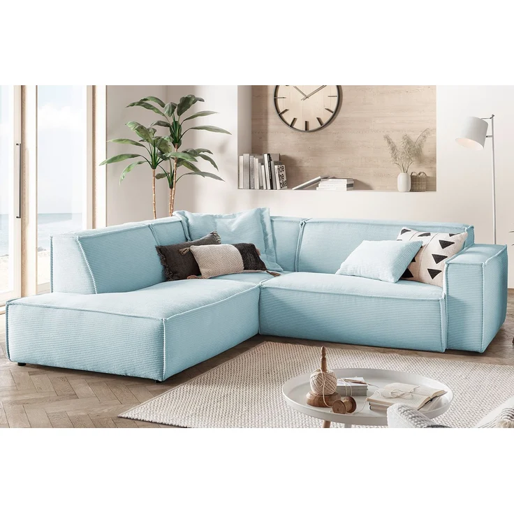 KAWOLA Sofa SAMU Ecksofa Cord hellblau Recamiere links 72 x 224 x 254 cm – Bild 2