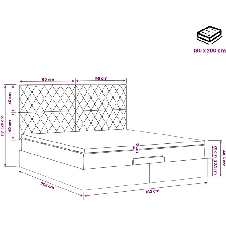 vidaXL Ottoman Bett mit Matratze Dunkelblau 180 x 200 cm Samt 3457669 – Bild 12