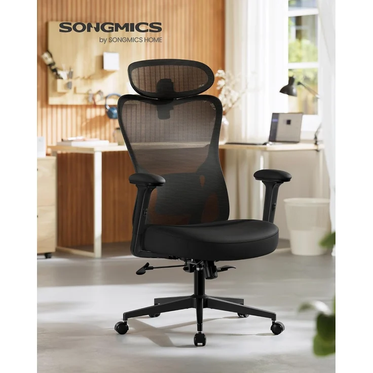 SONGMICS Bürostuhl ergonomisch, Schreibtischstuhl, Computerstuhl, verstellbare Lenden- und Kopfstütze, bis 150 kg belastbar, höhenverstellbar, tintenschwarz OBN066BH01 – Bild 3
