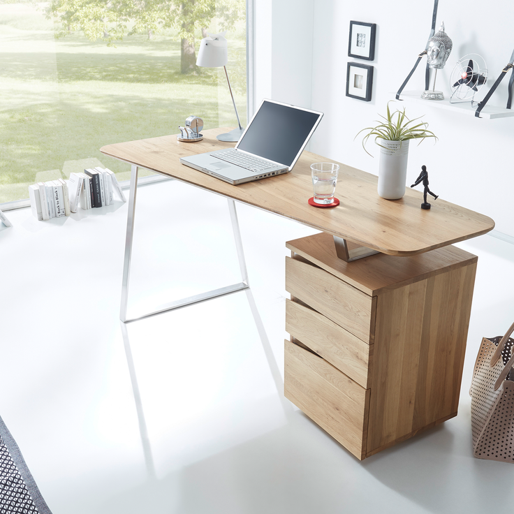 Wohn Schick TORI Schreibtisch 67x150,Tischplatte: Asteiche massiv geölt,Gestell: Edelstahloptik - H 75 cm x T 67 cm x B 150 cm – Bild 5