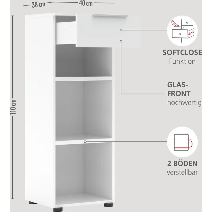 Büroregal SANTORIN Weiß & weißes Glas – schmal 40x110 cm – Bild 3
