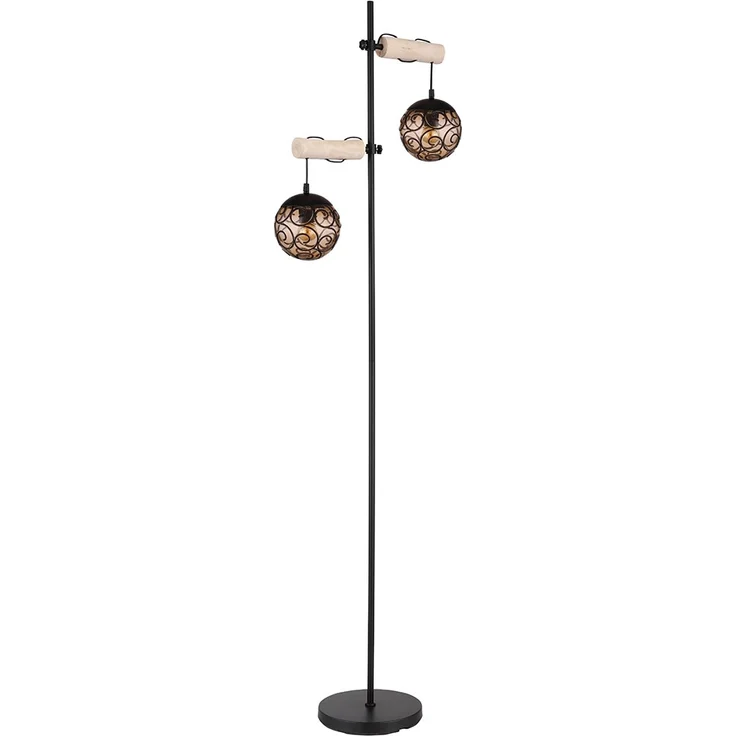 Stehleuchte, Metall, Holz, Glas amber, H 168cm – Bild 1