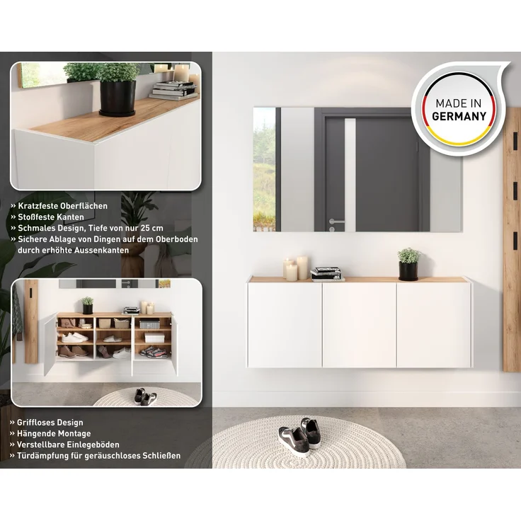 Germania Schuhschrank 1345-513 GW-Libbiano, in Weiß/Navarra-Eiche-Nb, mit geringer Tiefe, 138 x 52 x 25 cm (BxHxT) – Bild 6