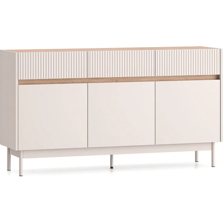 Selsey 'Dunea' Sideboard 3-türig mit 3 Schubladen, Kaschmirgrau/Eichenholzoptik, 154 cm