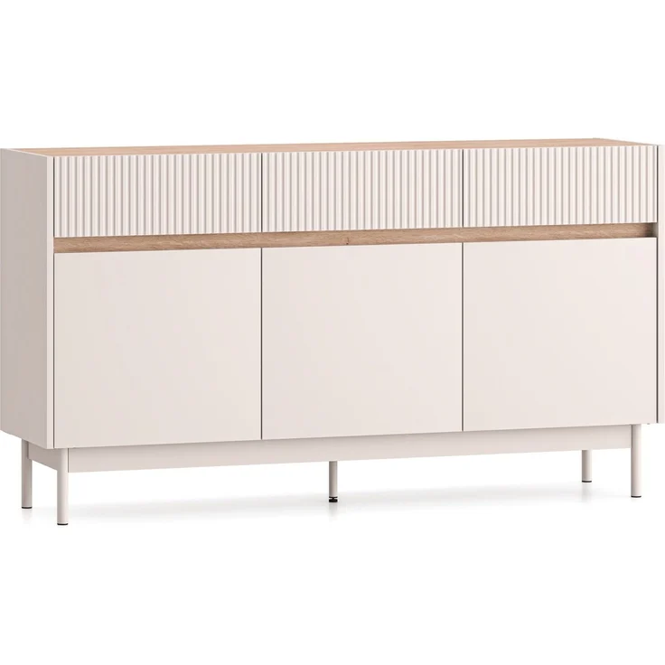 Selsey 'Dunea' Sideboard 3-türig mit 3 Schubladen, Kaschmirgrau/Eichenholzoptik, 154 cm – Bild 1