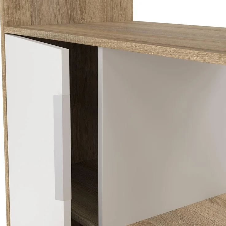 Dmora - Multifunktionsschreibtisch mit Bücherregal, Schublade und Tür, Farbe Weiß und Eiche, 162 x 155 x 60 cm – Bild 4