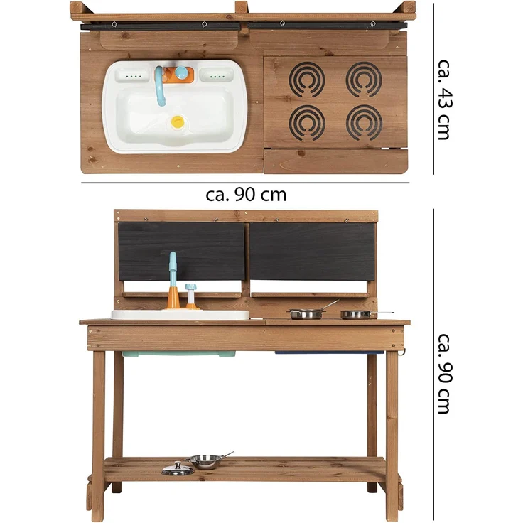 ONVAYA® Matschküche Braun Spielzeug-Gartenset »Matschküche aus Holz, Outdoor Spielküche mit Waschbecken und schwarzer Tafel, Inklusive Stauraum in der Kinderküche für Draußen – Bild 2