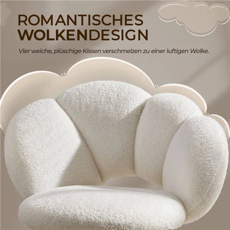 Yaheetech Drehstuhl mit Schaukelfunktion, Höhenverstellbar (45,5 - 56 cm), Bouclé-Gewebe, Weiß – Bild 8