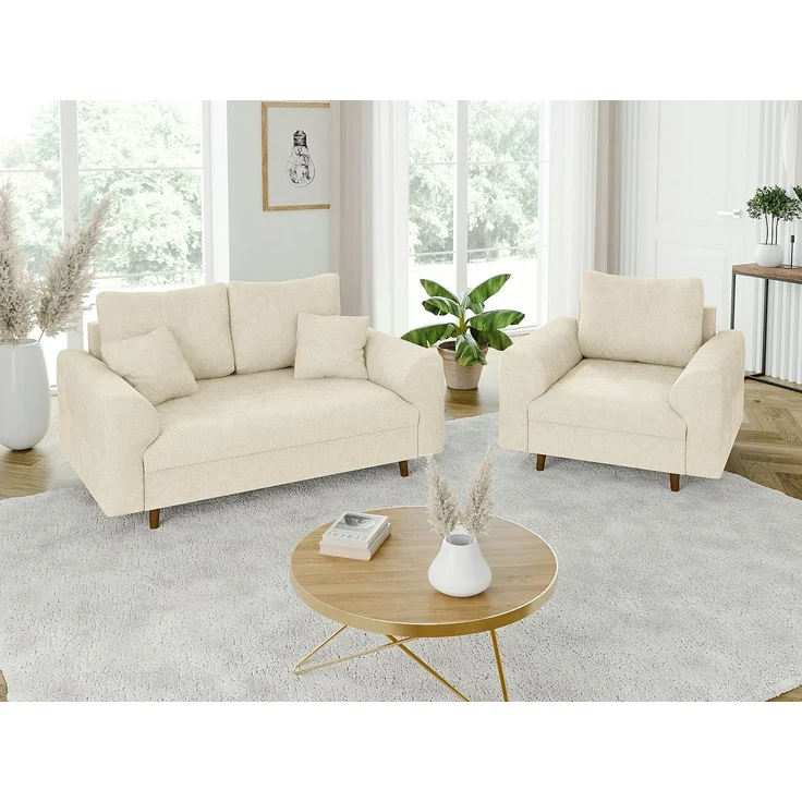S-Style Möbel 2-Sitzer Sofa Kristian mit Braun Holzfüßen aus Chenille-Stoff, mit Wellenfederung – Bild 3