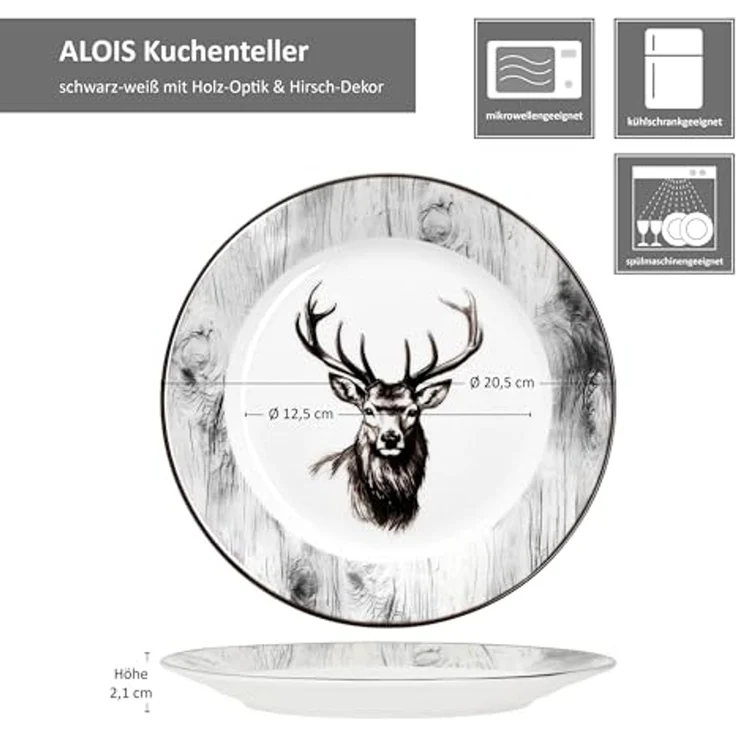 MamboCat Frühstücksteller 6er Set Alois Kuchenteller Porzellan 6 Pers Frühstücks-Teller Hirsch – Bild 6